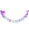 Sparkling mermaid Happy Birthday banner with purple, blue, and gold glitter elements - Large Mermaid Birthday Banner