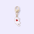 Cute white kitten metal keychain holding a red heart with golden heart-shaped clasp - White Heart Cat
