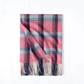 Red and grey plaid cashmere scarf with soft tassels on a minimalist white background - 70*180cm / Rose Red