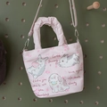 Rosa Canvas-Beuteltasche mit süßen Hasenmotiven und gerafftem Tragegriff-Design - Kirschblütenhase