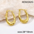 Orecchini a cerchio minimalisti a forma di U in acciaio inossidabile dorato 28x18mm - Stile Liscio a U (XE92242G-1043) / 28*18mm / Oro