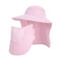Breathable pink sun hat with detachable face mask and neck flap for outdoor fishing - Pink