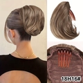 Detailansicht des 8-Zoll lockigen Pferdeschwanz-Haarteils mit Krallenclip und Kamm - Braunes Highlight
