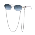 Irregular silver hexagonal sunglasses with blue gradient lenses and white temples - Silver Frame White Temple Gray Blue Gradient