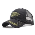 Schwarze Mesh Trucker Cap mit Adler-Stickerei und Navy Seals Stick auf dem Schirm - Schwarz