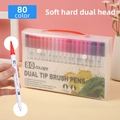 Dual-tip 80-color watercolor markers with soft brush and fineliner in clear carrying case - 80 Colors White Barrel