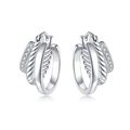 Boucles d'oreilles créoles croisées en argent 925 avec pavé de pierres de zircone - Créole Ronde Torsadée avec Incrustation de Base 4057