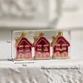 Set di 3 decorazioni natalizie a forma di casetta rossa con glitter dorati e laccetti - Casa Rossa 3 Pezzi