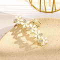 Elegant gold hair clip featuring six white five-petal flowers with pearls and rhinestones - Six-Flower Row Pearl Rhinestone Decor / Rhinestone White
