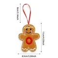 Brown felt gingerbread man Christmas tree ornament with white wave embroidery and red string - Style O
