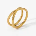 Minimalist double-layered interlocking geometric cross ring in polished gold stainless steel - US 6 / Cross Gold Style (KD789)
