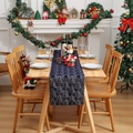 Dark blue Christmas table runner with sequin embroidery on a wooden table setting - 33*93cm / Navy Blue