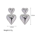 Polished silver heart stud earrings with size and weight measurements on white background - All Silver Heart Style / Silver