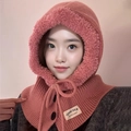 Pink knitted balaclava hood scarf set with thick fleece lining and button detail - Pink (Hat Only)