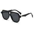 Classic black double-bridge aviator sunglasses with dark grey lenses in a 45-degree side view - Black Frame Black Grey Lens