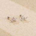 Elegant s925 silver crown stud earrings with three marquise zircons and screw backs - 925 Silver / White Gold