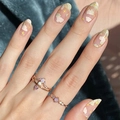 Short round cloud star nails with rose gold pear-shaped pink gemstone ring set - Pink Cloud Star Style - Glue Model (U-205)
