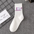 White crew cotton socks featuring purple graffiti art print with ribbed texture design - Unisex (35-44) / 9 Series Style 04 (Purple)
