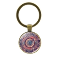 Vintage bronze mandala keychain with colorful geometric pattern and glass dome - Style 10 / Antique Bronze