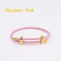 Adjustable macaron pink woven wire rope bracelet with elegant gold sliding metal buckles - 2mm / Pink-7