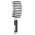 White curved hairbrush with boar bristles and grey heart-textured non-slip handle - With Boar Bristle / Gray Handle White (with Boar Bristle)