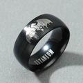 Dark Knight titanium ring with laser-engraved dragon pattern and brushed black finish - US 9 / Black Flying Dragon Pattern