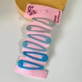 Barrettes à cheveux pailletées argentées et bleues sur carte rose décorative - Lot de 6 / Série Bleue