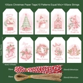 100-pack Christmas kraft paper tags with 10 patterns, red-white cotton and jute twine - MC6-103