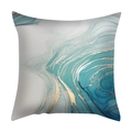 Macro shot of marble texture cushion cover with abstract teal and gold foil detailing - White Blue Abstract Marble
