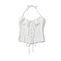 Top a corsetto in raso bianco con allacciatura al collo e bottoni anteriori - S / Bianco
