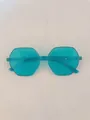 Frameless polygonal sunglasses with transparent lake blue lenses and irregular geometric shape - Lake Blue