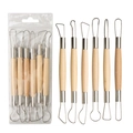 6-piece double-ended pottery sculpting tool set with wood handles and metal tips - 6-Piece Double-Ended Clay Tool Set