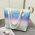 Quilted tote bag in blue pink and mint green gradient with white handles - Royal Blue (Triangle Pattern)