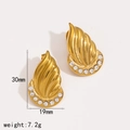 Golden flame earrings with white zircon stones in 30mm size for a modern look - Gold Rhinestone Style(TE6937-G)