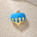 Detailed view of a gold-plated heart pendant with blue enamel and zircon inlay - Medium 3D Sky Blue