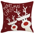 Dunkelroter Weihnachts-Kissenbezug mit weißem Rentier-Motiv und Schriftzug - Rotes Rentier MERRY CHRISTMAS