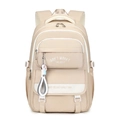 Mochila minimalista de nailon beige para estudiantes con múltiples bolsillos con cremallera - Caqui