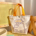 Mini cream canvas tote bag with yellow handles, bear print, and LOVE text details - LOVE Pattern (Small)