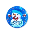 Cartoon snowman badge with blue star background and Merry Christmas text for party decor - Christmas Badge 7-Cartoon Snowman