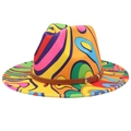 Chapeau fedora graffiti pop art à large bord avec ceinture en cuir marron et boucle - M (56-58cm) / Graffiti Multicolore
