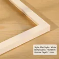 Flat style white solid wood frame 19x19mm section with 12mm groove depth detail - White