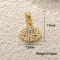 Macro shot of 17mm Hamsa Hand charm with blue zircon and size measurement details - A0265