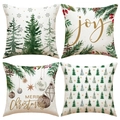 Set of 4 Christmas pillow covers with green trees and festive joy letter prints - Green Fresh Christmas Set (YMA66) / Set of 4
