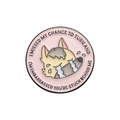 Pink enamel pin featuring a crying cartoon animal and humorous social quote text - Missed Turn
