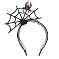 Halloween headband with black lace, gothic rose, and red-gemmed spider on a web - Black Rose Spider Web *