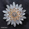 Golden sunflower brooch with clear sparkling crystals and 6.9cm diameter dimension - Ice Crystal (White)