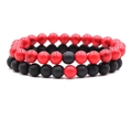 Set of two 8mm natural stone beaded bracelets with red turquoise and matte black beads - Red Turquoise + Matte Black Agate