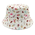 Fischerhut mit Eiscreme-Druck und flacher Oberseite für den sommerlichen Sonnenschutz im Freien - M(56-58cm) / Eiscreme Beige
