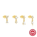 S925 sterling silver gold stud earrings set with marquise and round zircon stones - 4 Pcs Set - Gold with White Zirconia Style 2