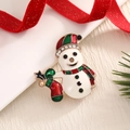 Christmas snowman enamel brooch with red striped hat and rhinestone gift sock accents - BR0047-Gift Snowman